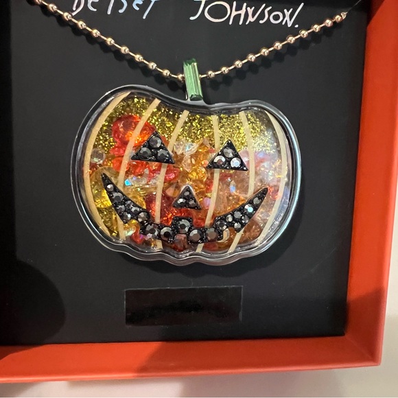 Betsey Johnson Jack-O-Lantern Pendant Necklace Halloween NWT Ball Chain Sparkles - Picture 5 of 6